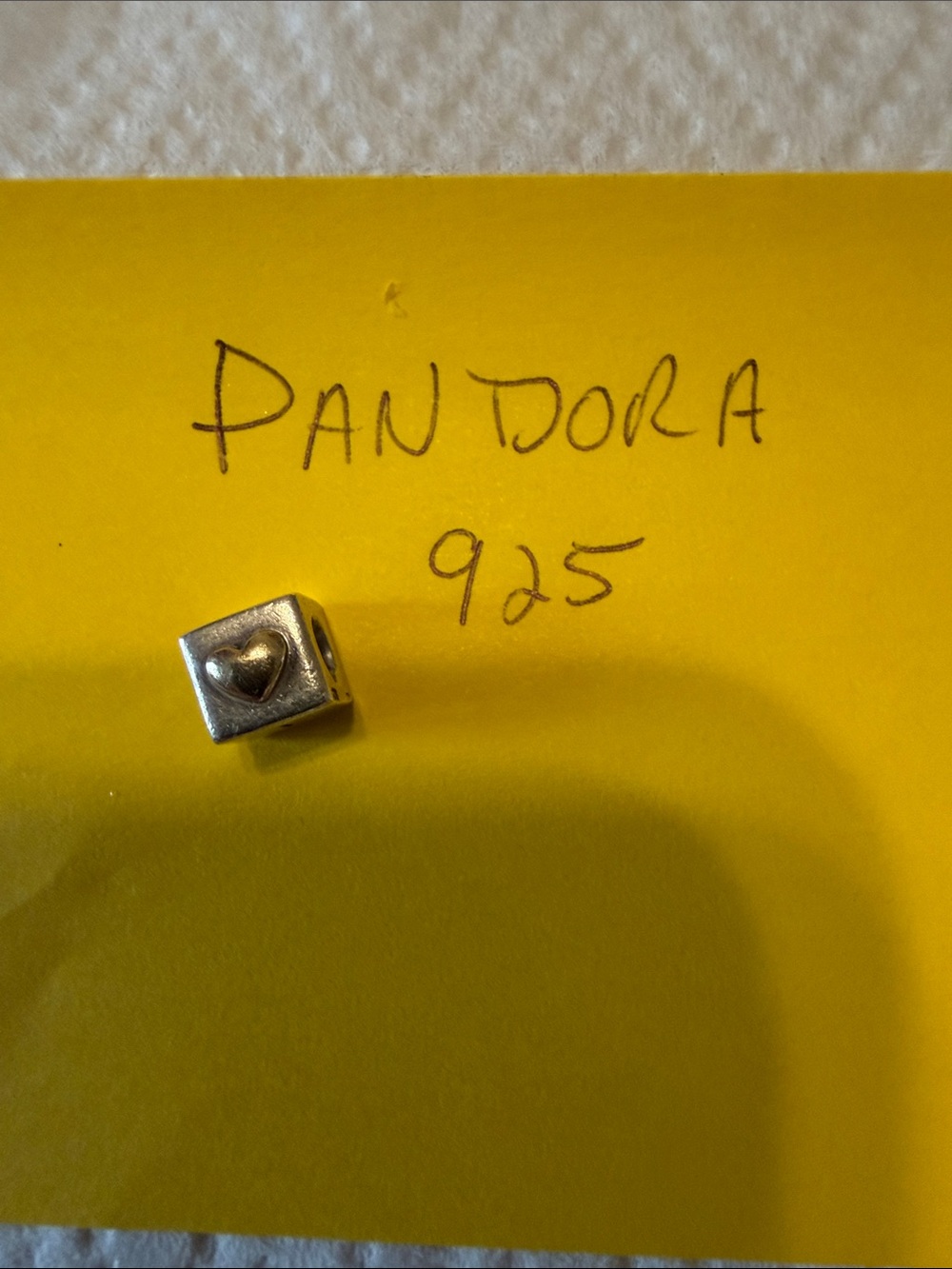 Pandora Sterling Silver Cube Charm with Heart Detail